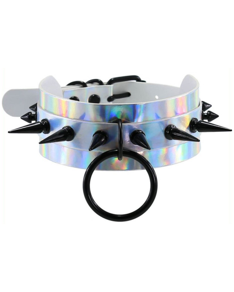 Collier à pointes Strobo Laser Argenté-Noir 