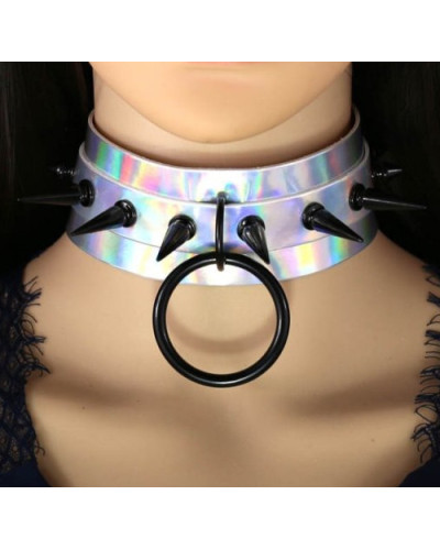 Collier à pointes Strobo Laser Argenté-Noir 