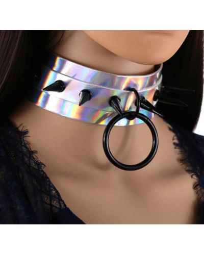 Collier à pointes Strobo Laser Argenté-Noir 