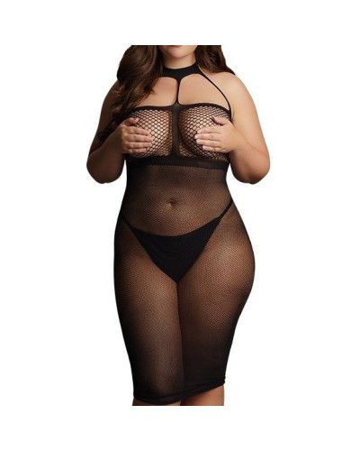 Robe Résille Grande taille HIGH NECK Noire 