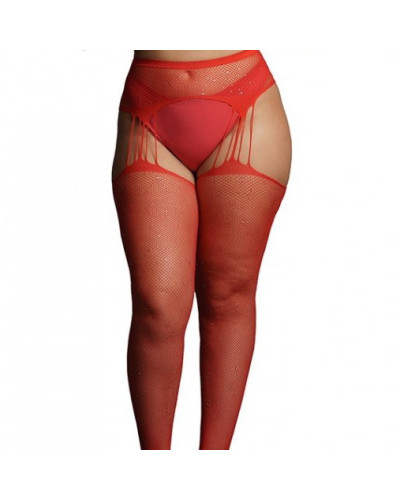Collants à jarretelles RHINESTONE Rouges 