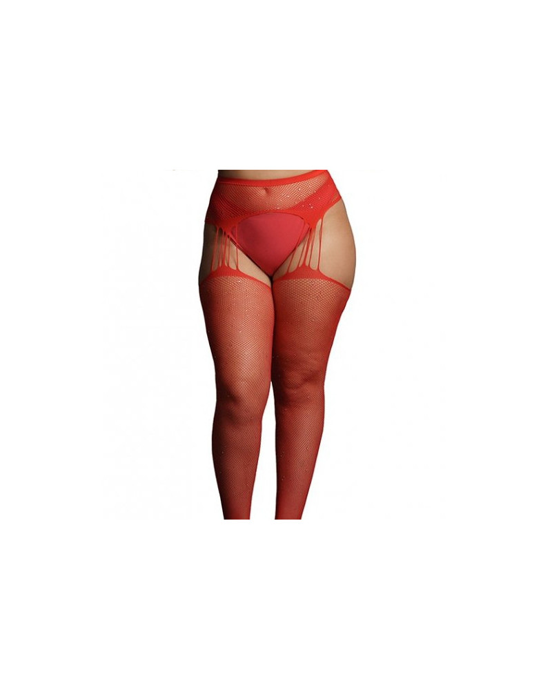 Collants à jarretelles RHINESTONE Rouges 