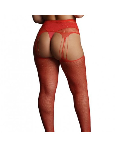 Collants à jarretelles RHINESTONE Rouges 