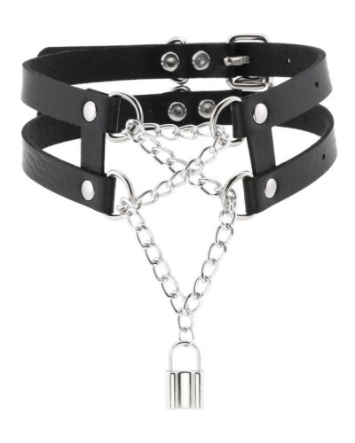 Collier Ras de cou Pendant Lock Noir 