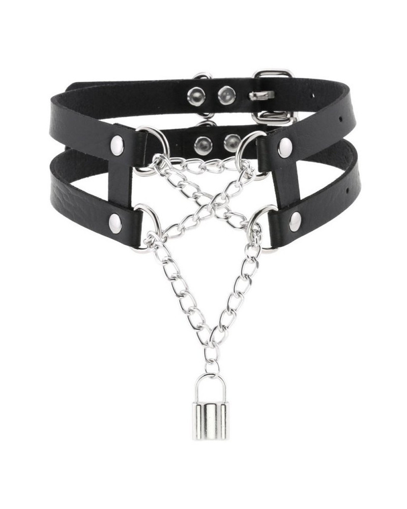 Collier Ras de cou Pendant Lock Noir 