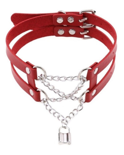 Collier Ras de cou Pendant Lock Rouge 