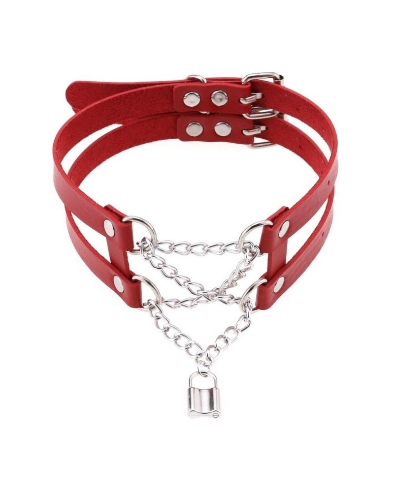 Collier Ras de cou Pendant Lock Rouge 