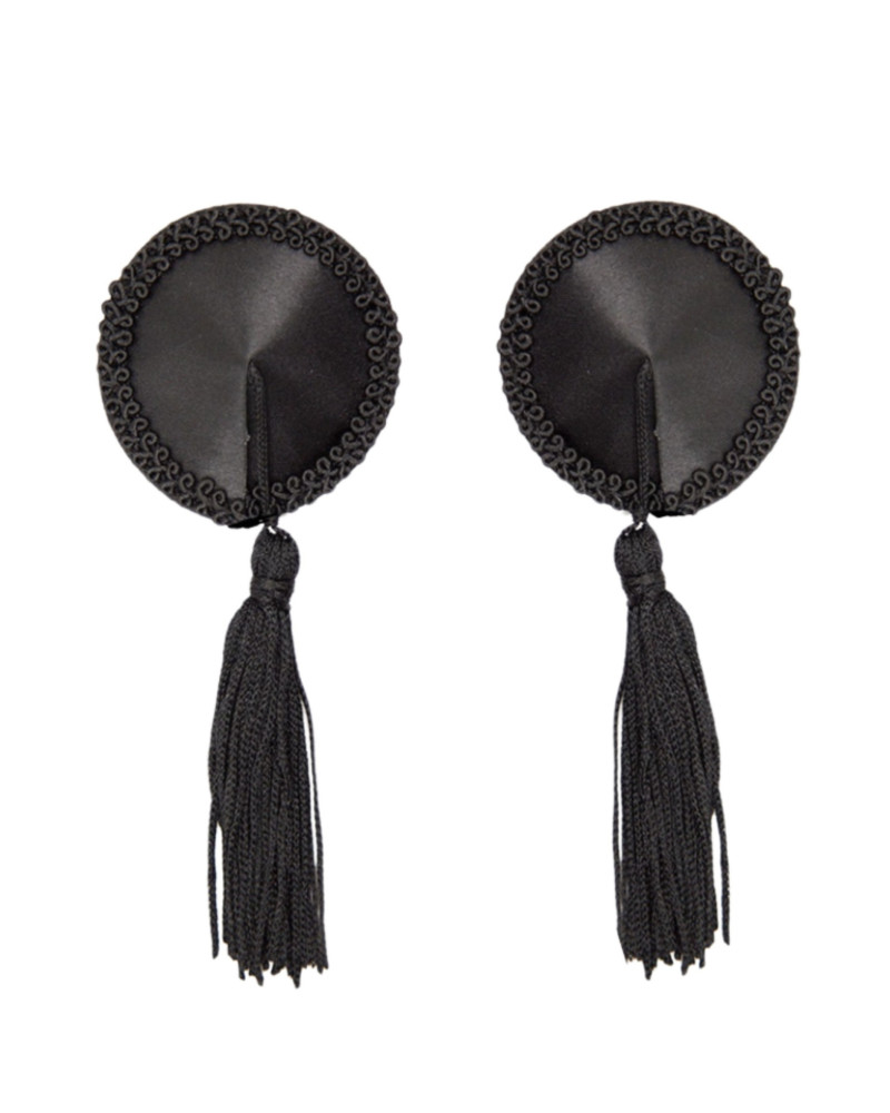 Cache-Tétons Satin avec Pompon Nipple Couture Noir 