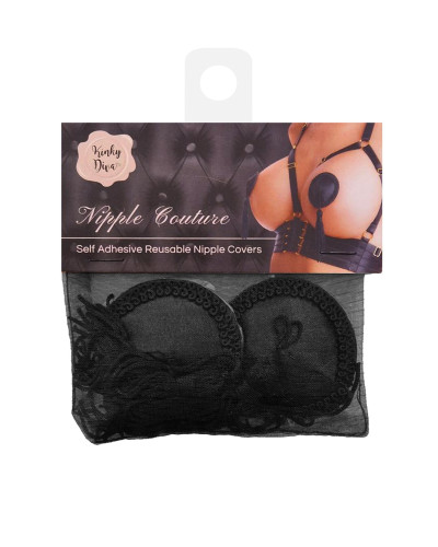 Cache-Tétons Satin avec Pompon Nipple Couture Noir 