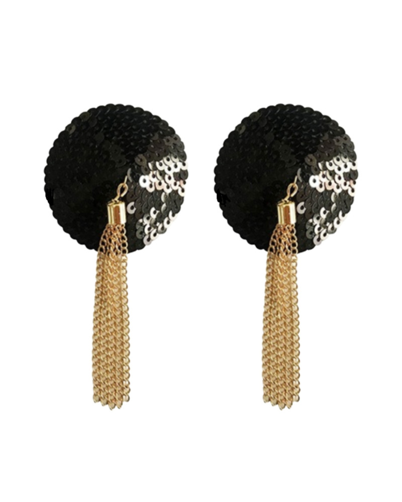 Cache-Tétons Sequin avec Chaîne Nipple Couture Noir 