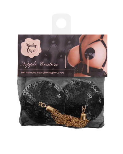 Cache-Tétons Sequin avec Chaîne Nipple Couture Noir 