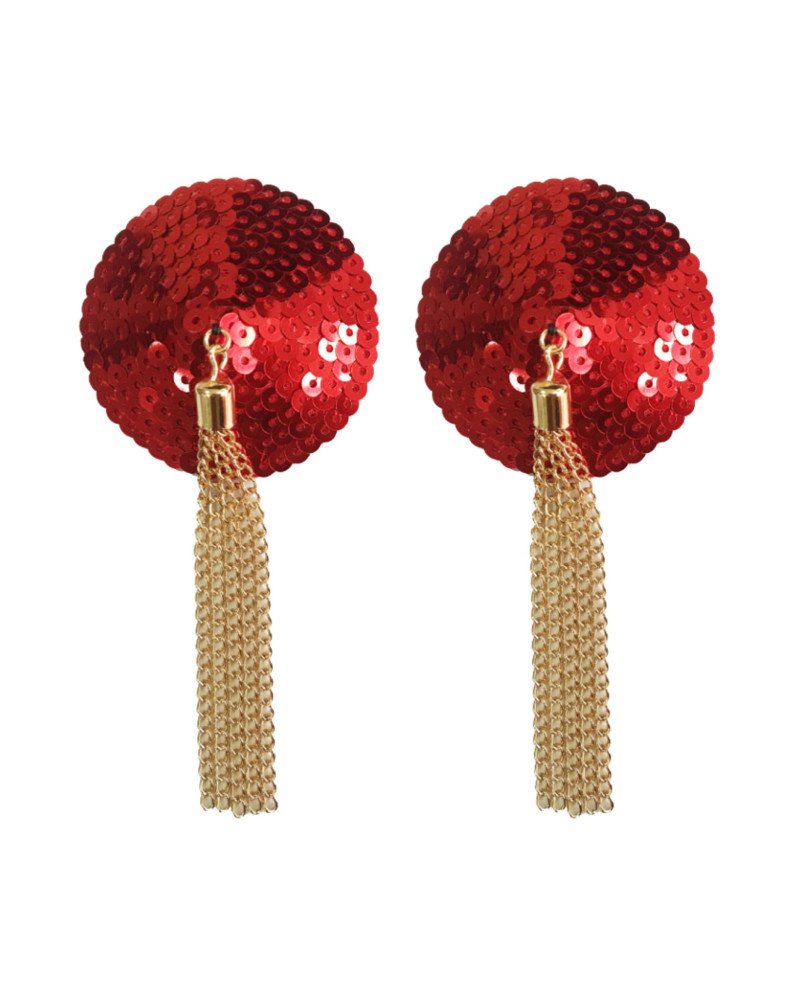 Cache-Tétons Sequin avec Chaîne Nipple Couture Rouge 