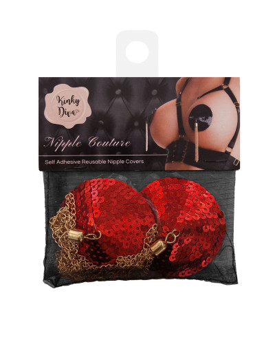 Cache-Tétons Sequin avec Chaîne Nipple Couture Rouge 