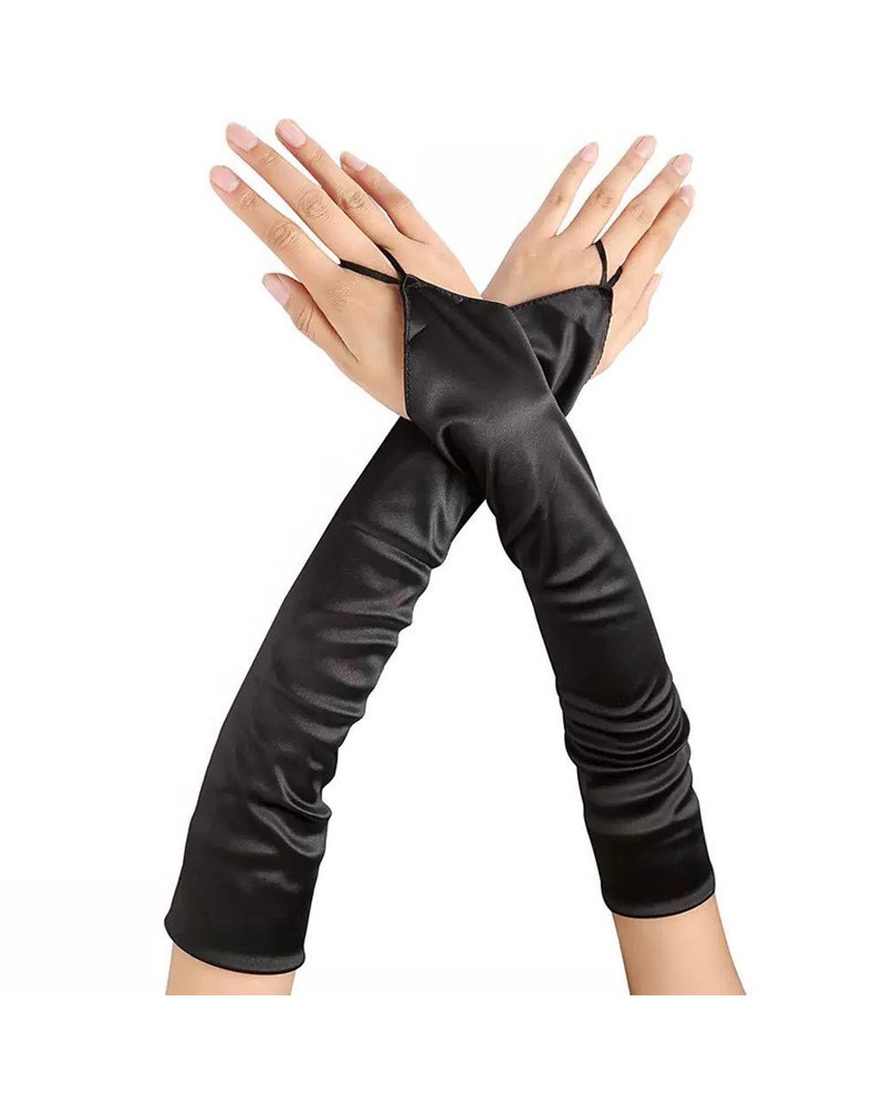 Mitaines Longues Satin Gloves Noires 