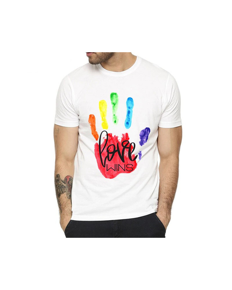 T-shirt blanc avec main Rainbow  Couleur principale:Blanc