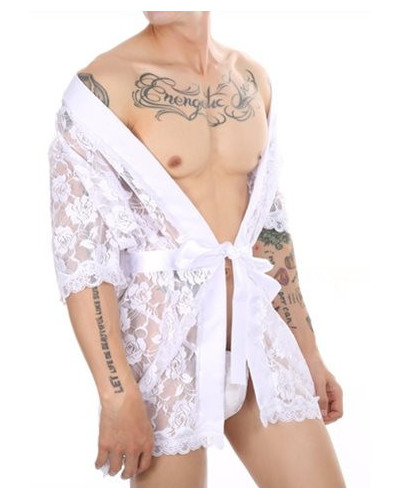 Peignoir court Dentelle Night Lace Blanc  Couleur principale:Blanc