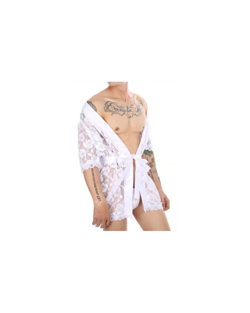 Peignoir court Dentelle Night Lace Blanc  Couleur principale:Blanc