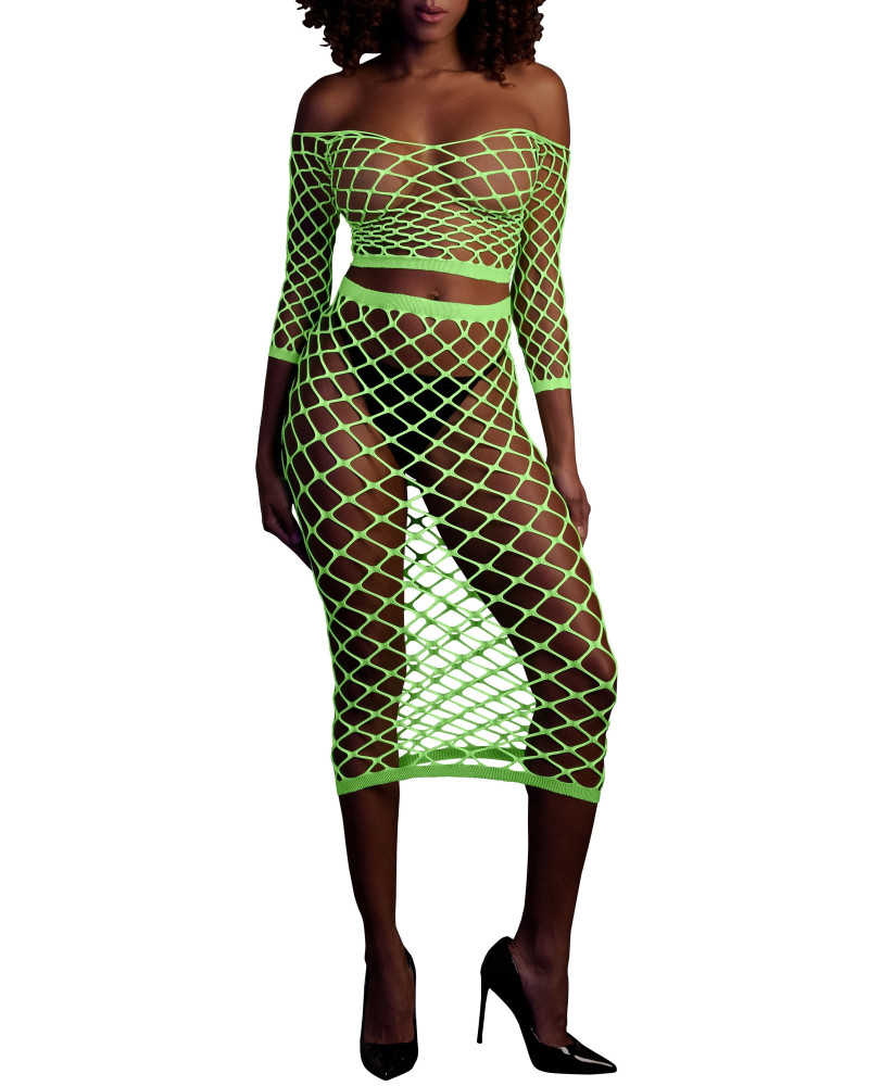Bustier et Robe Filet Épaules dénudées Vert Fluo  Couleur principale:Vert