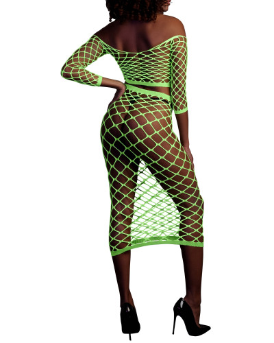 Bustier et Robe Filet Épaules dénudées Vert Fluo  Couleur principale:Vert