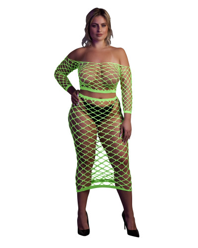 Bustier et Robe Filet Épaules dénudées Vert Fluo  Couleur principale:Vert