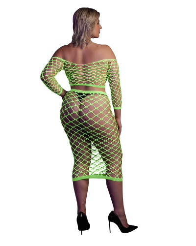 Bustier et Robe Filet Épaules dénudées Vert Fluo  Couleur principale:Vert
