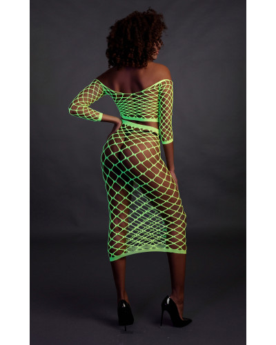 Bustier et Robe Filet Épaules dénudées Vert Fluo  Couleur principale:Vert