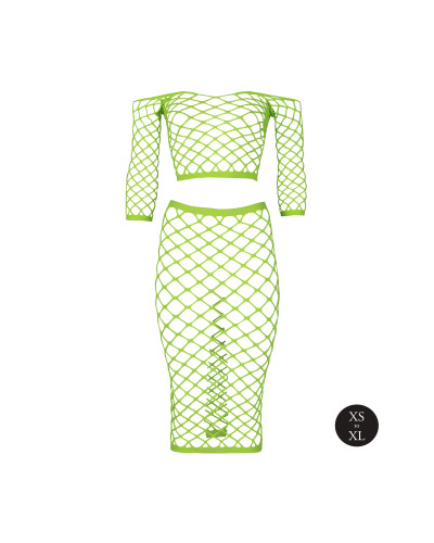 Bustier et Robe Filet Épaules dénudées Vert Fluo  Couleur principale:Vert