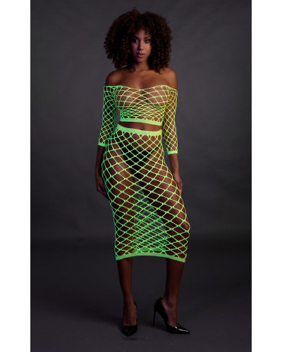 Bustier et Robe Filet Épaules dénudées Vert Fluo  Couleur principale:Vert