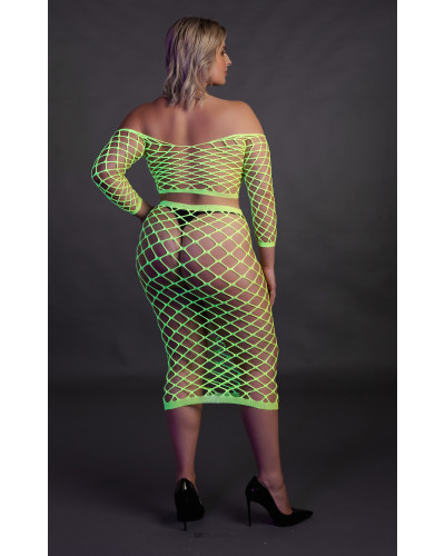 Bustier et Robe Filet Épaules dénudées Vert Fluo  Couleur principale:Vert