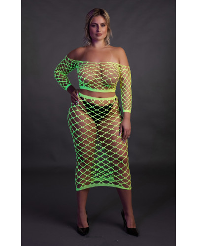 Bustier et Robe Filet Épaules dénudées Vert Fluo  Couleur principale:Vert