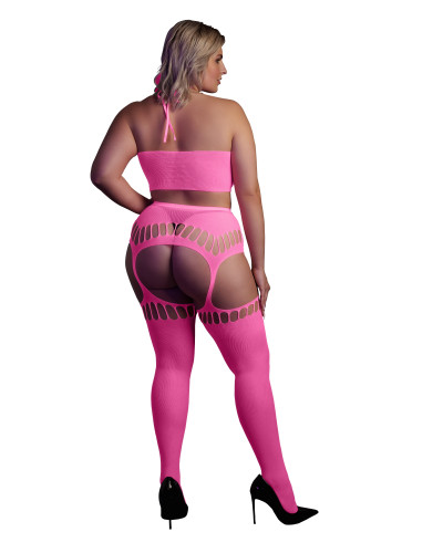 Ensemble Bustier Dos nu et Porte-Jarretelles 2 Pièces Rose Fluo  Couleur principale:Rose