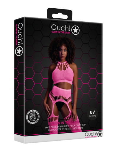 Ensemble Bustier Dos nu et Porte-Jarretelles 2 Pièces Rose Fluo  Couleur principale:Rose