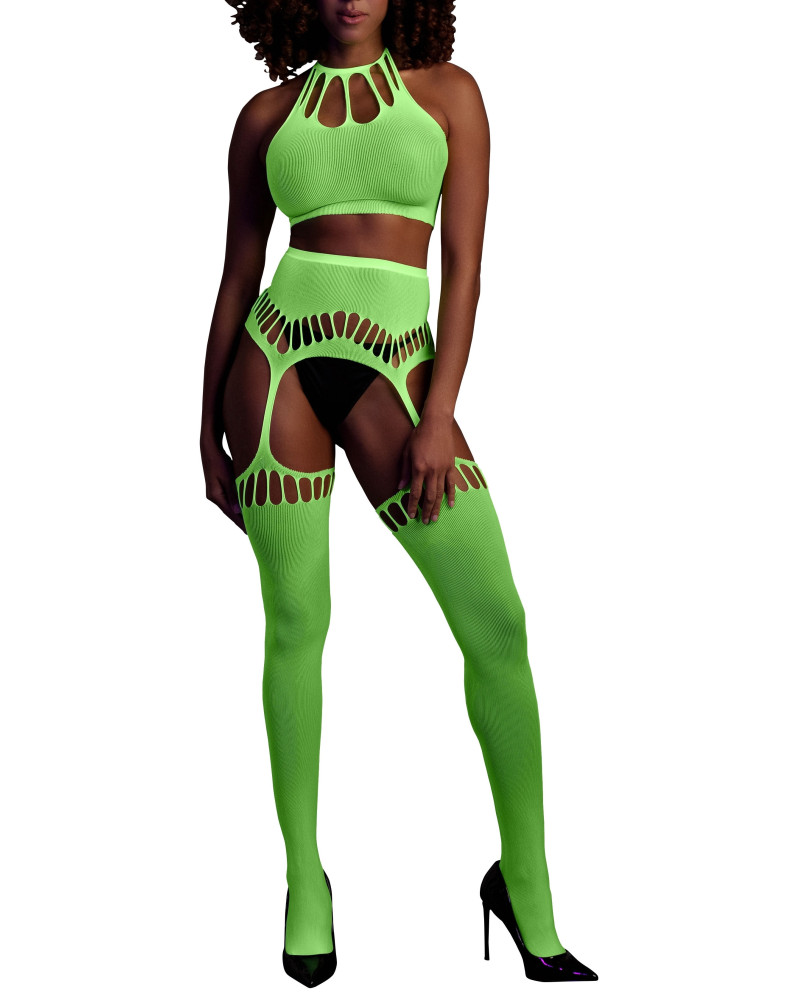 Ensemble Bustier Dos nu et Porte-Jarretelles 2 Pièces Vert Fluo  Couleur principale:Vert