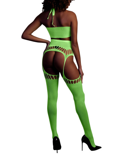 Ensemble Bustier Dos nu et Porte-Jarretelles 2 Pièces Vert Fluo  Couleur principale:Vert