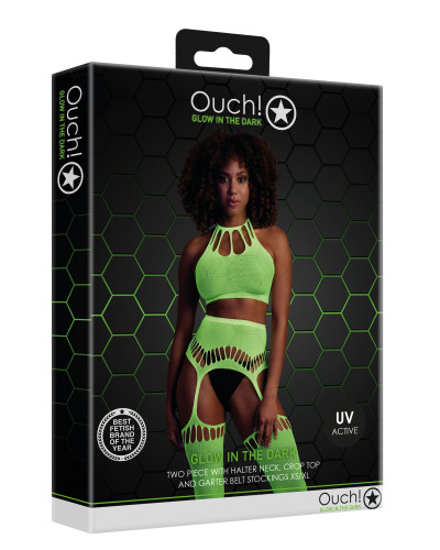 Ensemble Bustier Dos nu et Porte-Jarretelles 2 Pièces Vert Fluo  Couleur principale:Vert