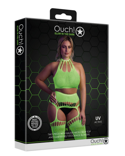 Ensemble Bustier Dos nu et Porte-Jarretelles 2 Pièces Vert Fluo  Couleur principale:Vert