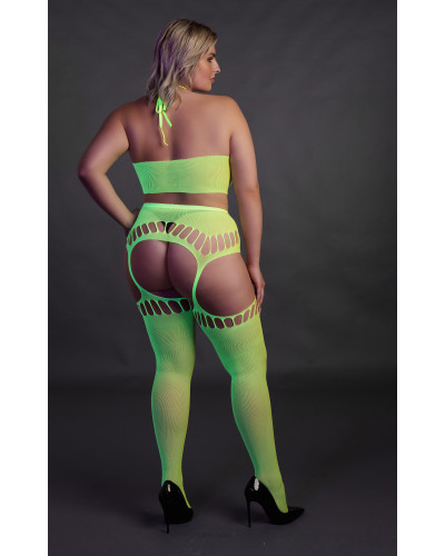 Ensemble Bustier Dos nu et Porte-Jarretelles 2 Pièces Vert Fluo  Couleur principale:Vert