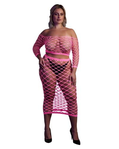 Bustier et Robe Filet Épaules dénudées Rose Fluo  Couleur principale:Rose