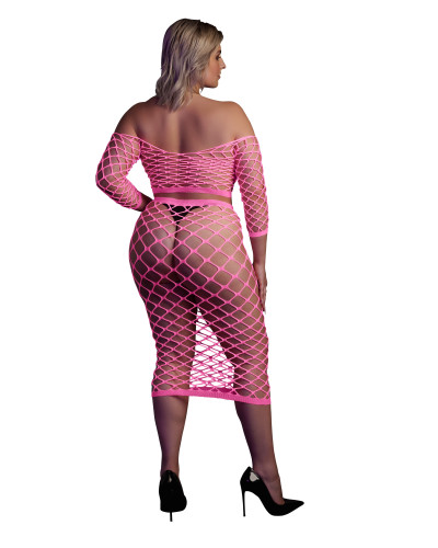 Bustier et Robe Filet Épaules dénudées Rose Fluo  Couleur principale:Rose