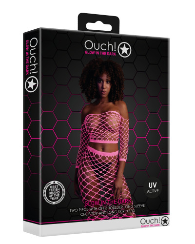 Bustier et Robe Filet Épaules dénudées Rose Fluo  Couleur principale:Rose