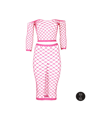 Bustier et Robe Filet Épaules dénudées Rose Fluo  Couleur principale:Rose
