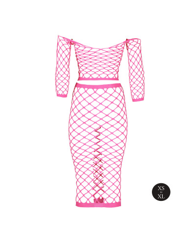Bustier et Robe Filet Épaules dénudées Rose Fluo  Couleur principale:Rose