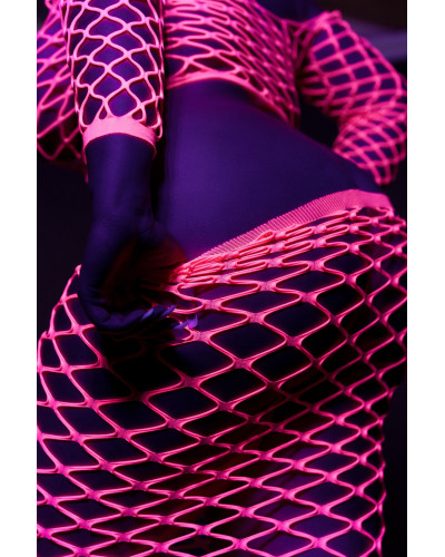Bustier et Robe Filet Épaules dénudées Rose Fluo  Couleur principale:Rose