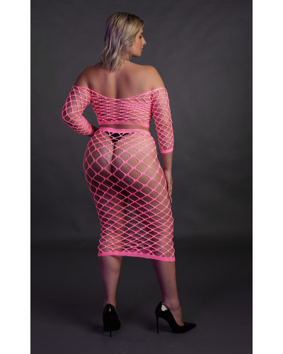 Bustier et Robe Filet Épaules dénudées Rose Fluo  Couleur principale:Rose