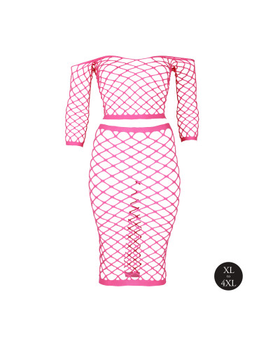 Bustier et Robe Filet Épaules dénudées Rose Fluo  Couleur principale:Rose