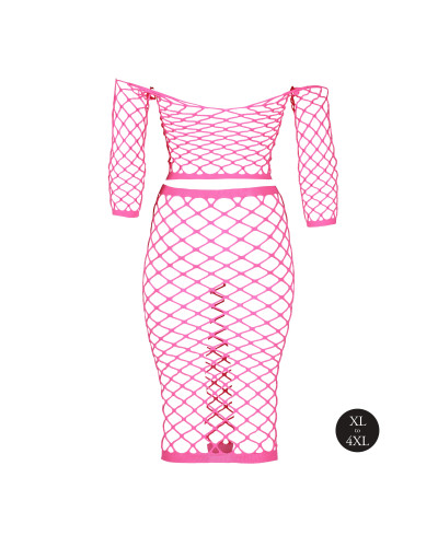 Bustier et Robe Filet Épaules dénudées Rose Fluo  Couleur principale:Rose