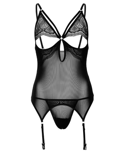Body Porte-Jarretelles + String Lace and Mesh Noir  Couleur principale:Noir