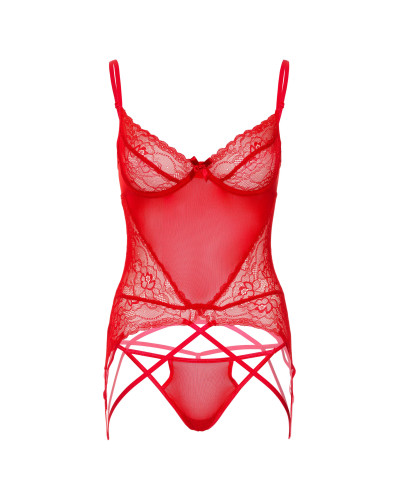 Ensemble avec porte-jarretelles Lace and Mesh Rouge  Couleur principale:Rouge