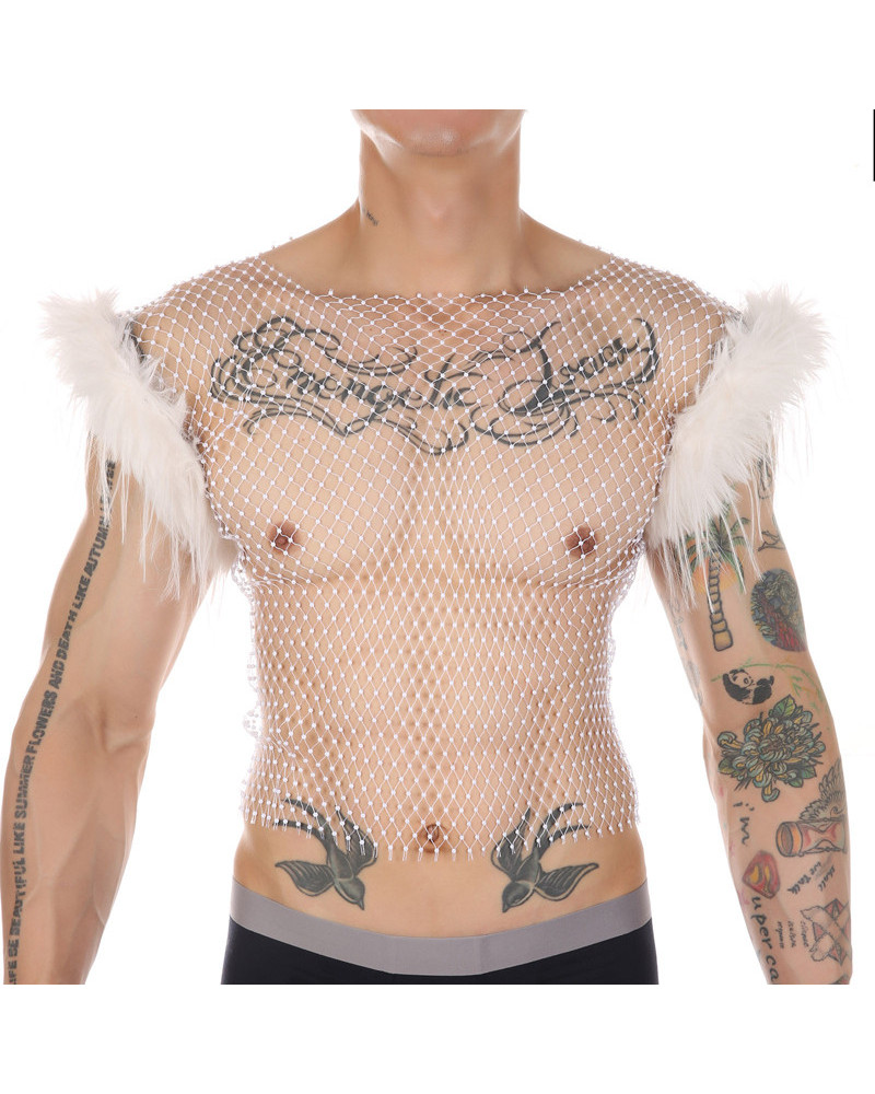 Débardeur Résille Perles et Plumes Nightfizz Blanc  Couleur principale:Blanc