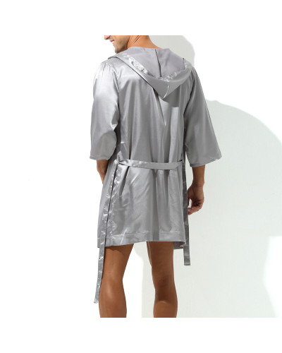 Peignoir effet satiné Long Slit Gris  Couleur principale:Gris